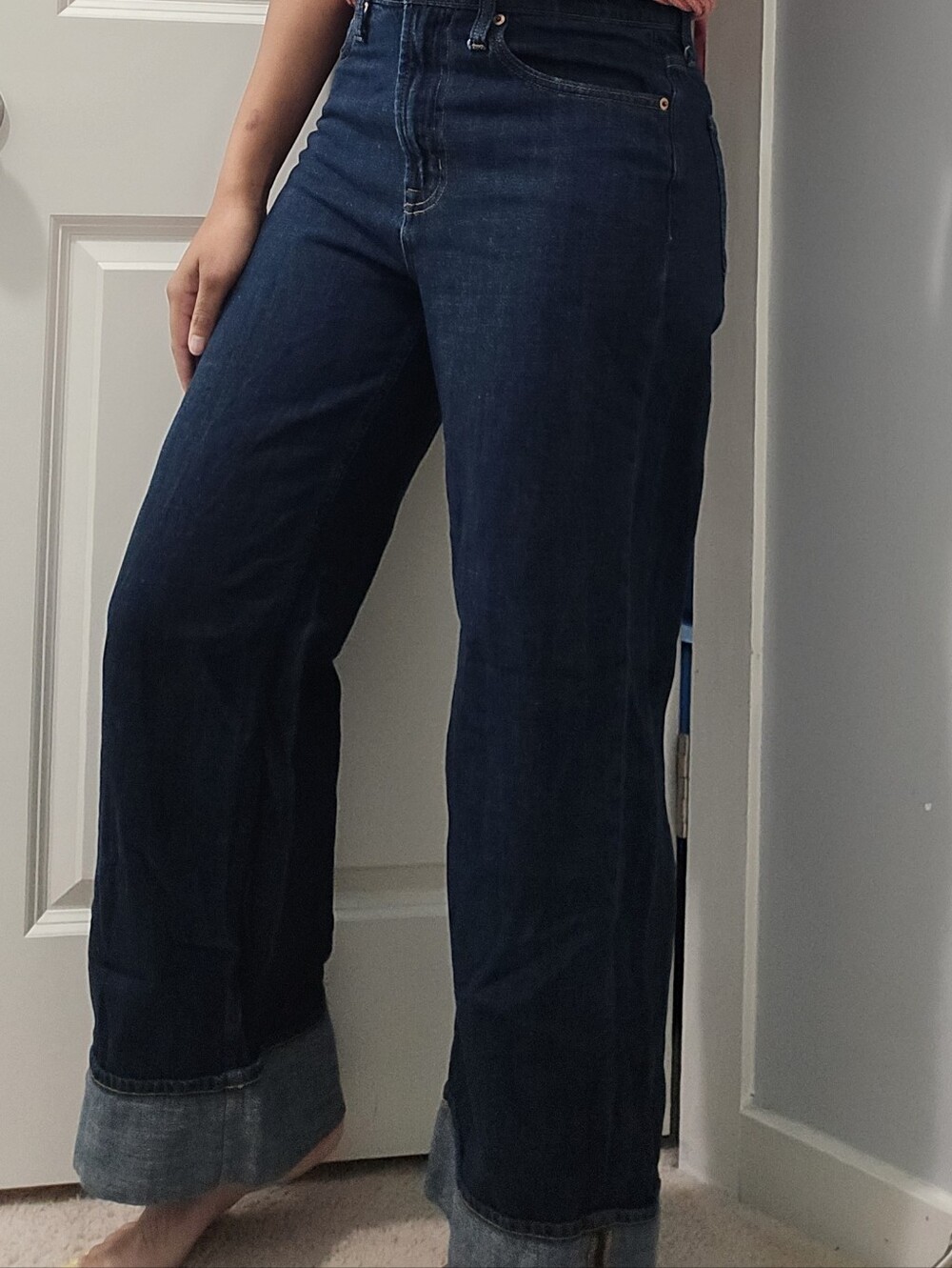 GAP Women's Dark Indigo High Rise Wide-Leg Jeans with Faux  Selvedge Cuff